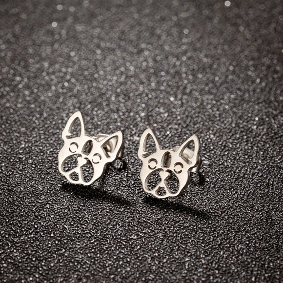 Mini Jewelry Dog Style Hollow Out Stainless Steel 18K Gold Plated Studs - Picture 1 of 5